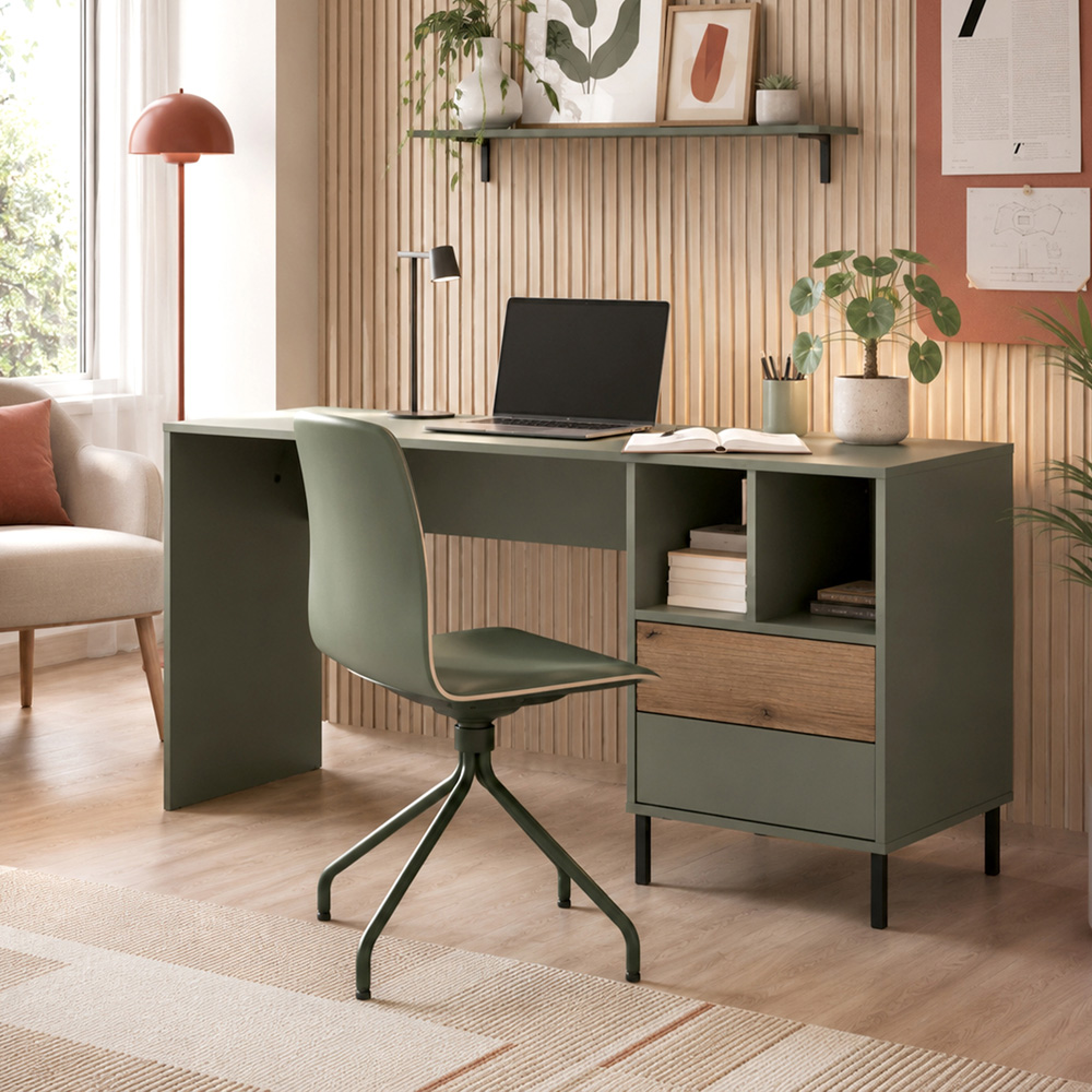 Furniture To Go Darwin 2 Drawer 2 Shelf Green Desk Image 6