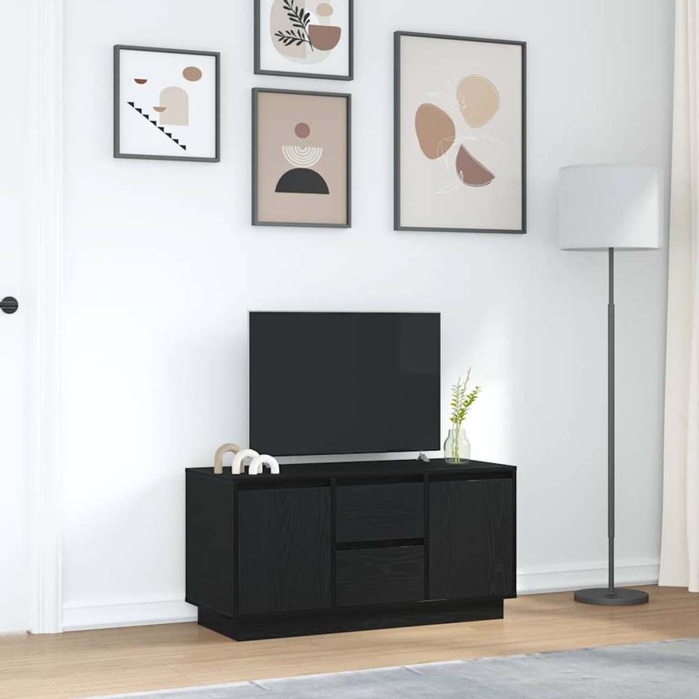 vidaXL 2 Door 2 Drawer Black Oak LED TV Cabinet Image 9