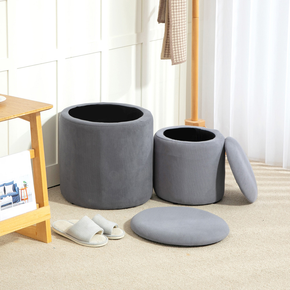 HOMCOM Corduroy Ottoman Footstool Set of 2 Image 4