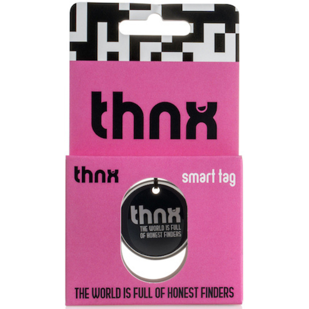 Thnx Black Medium Airtag Keychain with QR Code Image 5