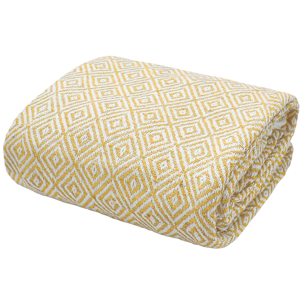 Velosso Ochre Diamond Pattern Cotton Woven Tasselled Throw 178 x 254cm Image 1