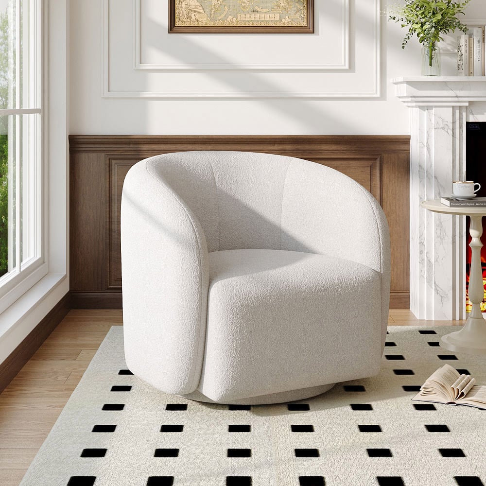Living and Home White Teddy Fleece Swivel Upholstered Tub Chair Image 8