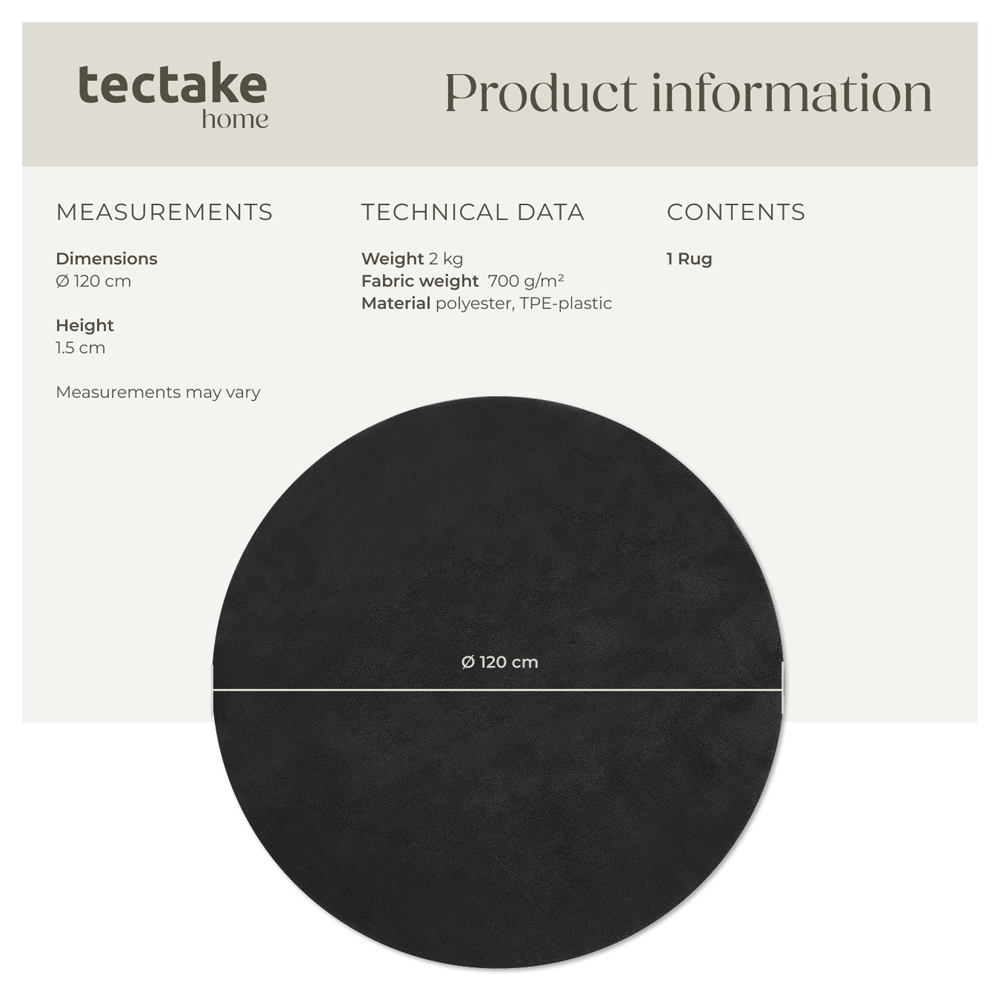 tectake Zonelle Black Short Pile Ultra Soft Rug 120 x 120cm Image 8