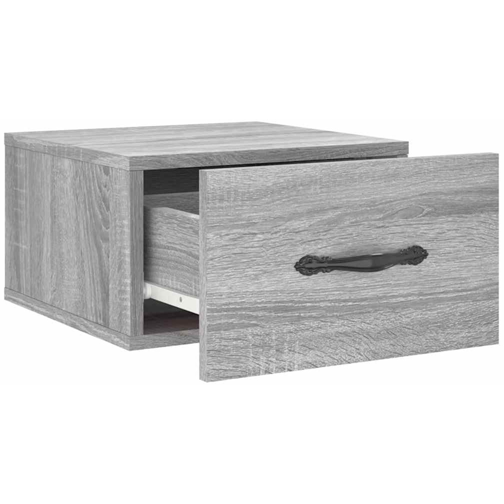 vidaXL Single Drawer Grey Sonoma Wall Mounted Bedside Cabinet with Black Handle Image 6