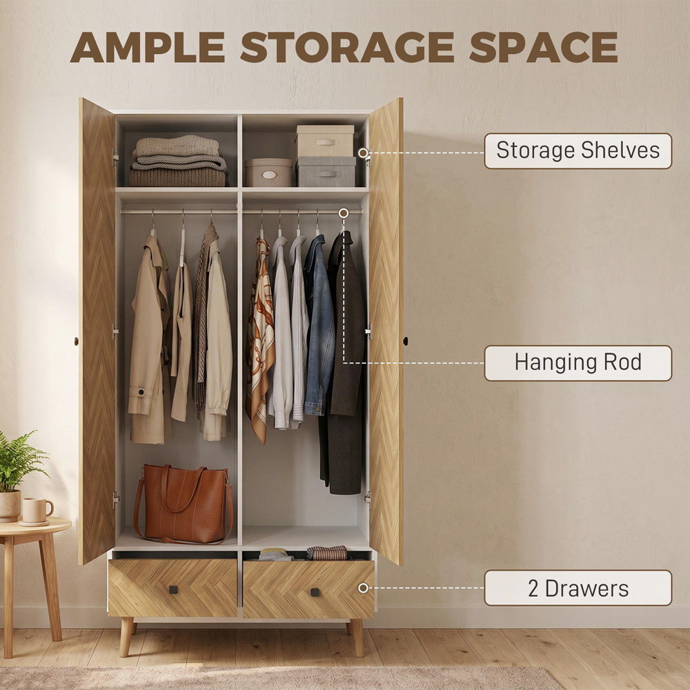 HOMCOM 2 Door 2 Drawer White Wood Effect Wardrobe Image 4