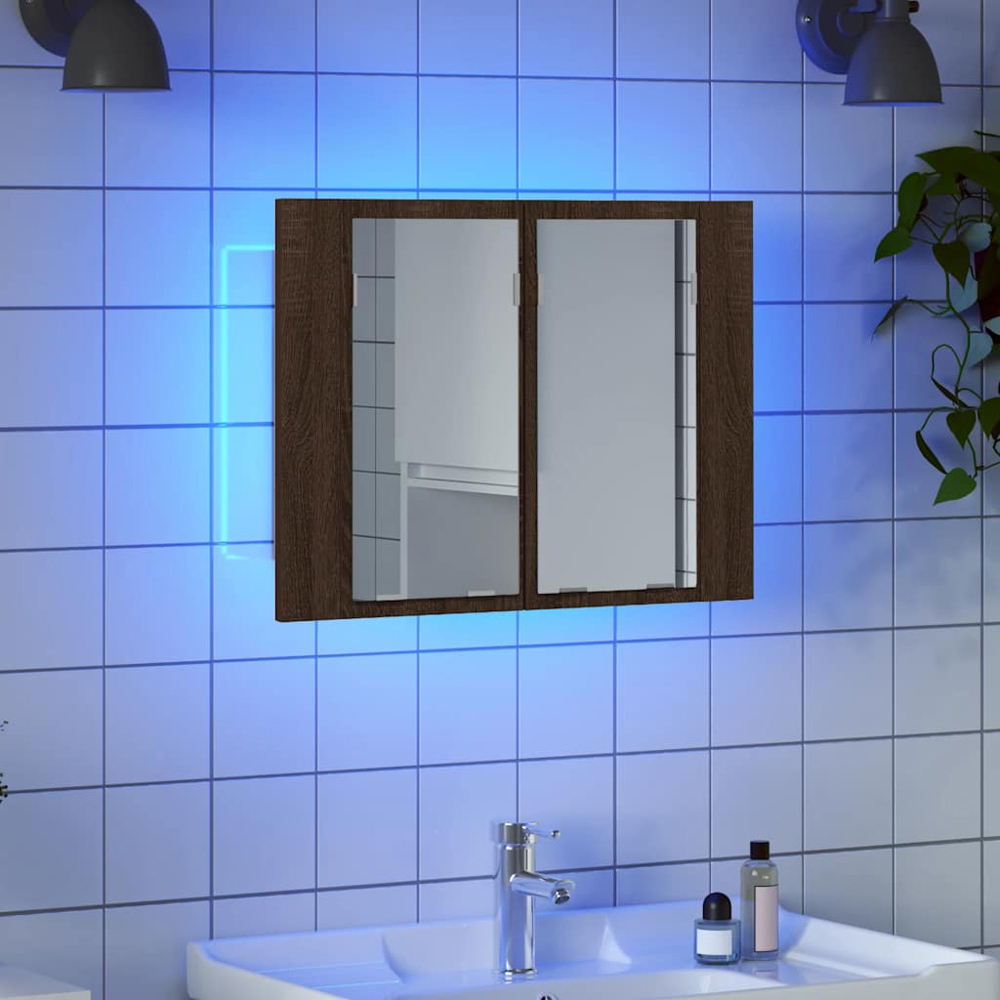 vidaXL 2 Door Brown LED Mirror Bathroom Cabinet Image 9