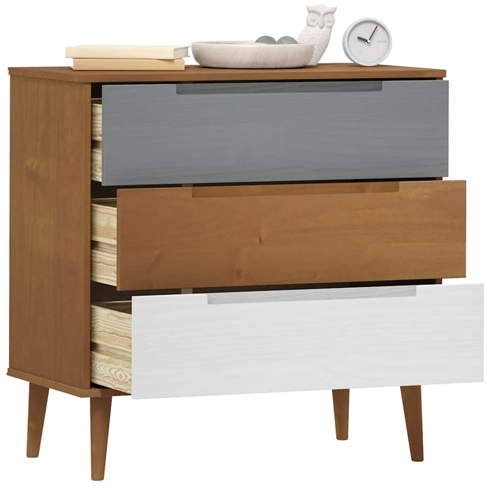 vidaXL 3 Drawer Brown Wooden Storage Cabinet Image 3