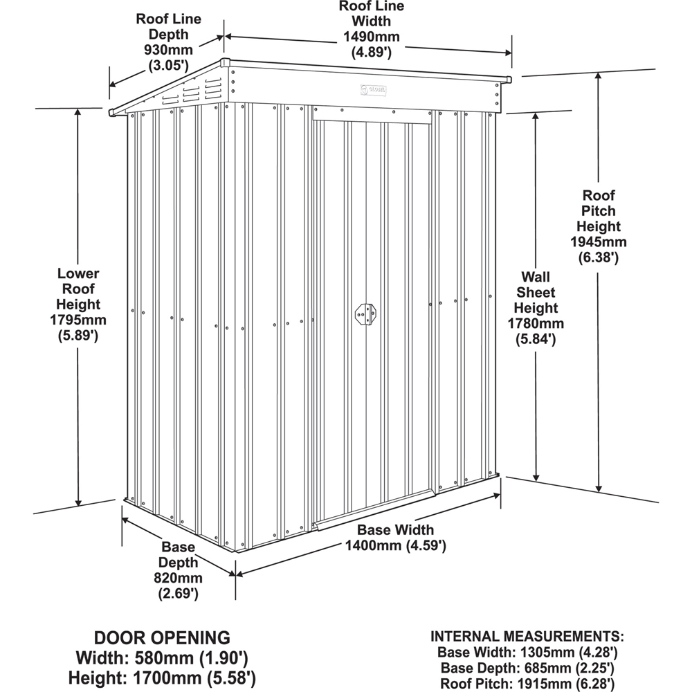 Globel 5 x 3ft 2 Door Green Metal Pent Garden Shed Image 3
