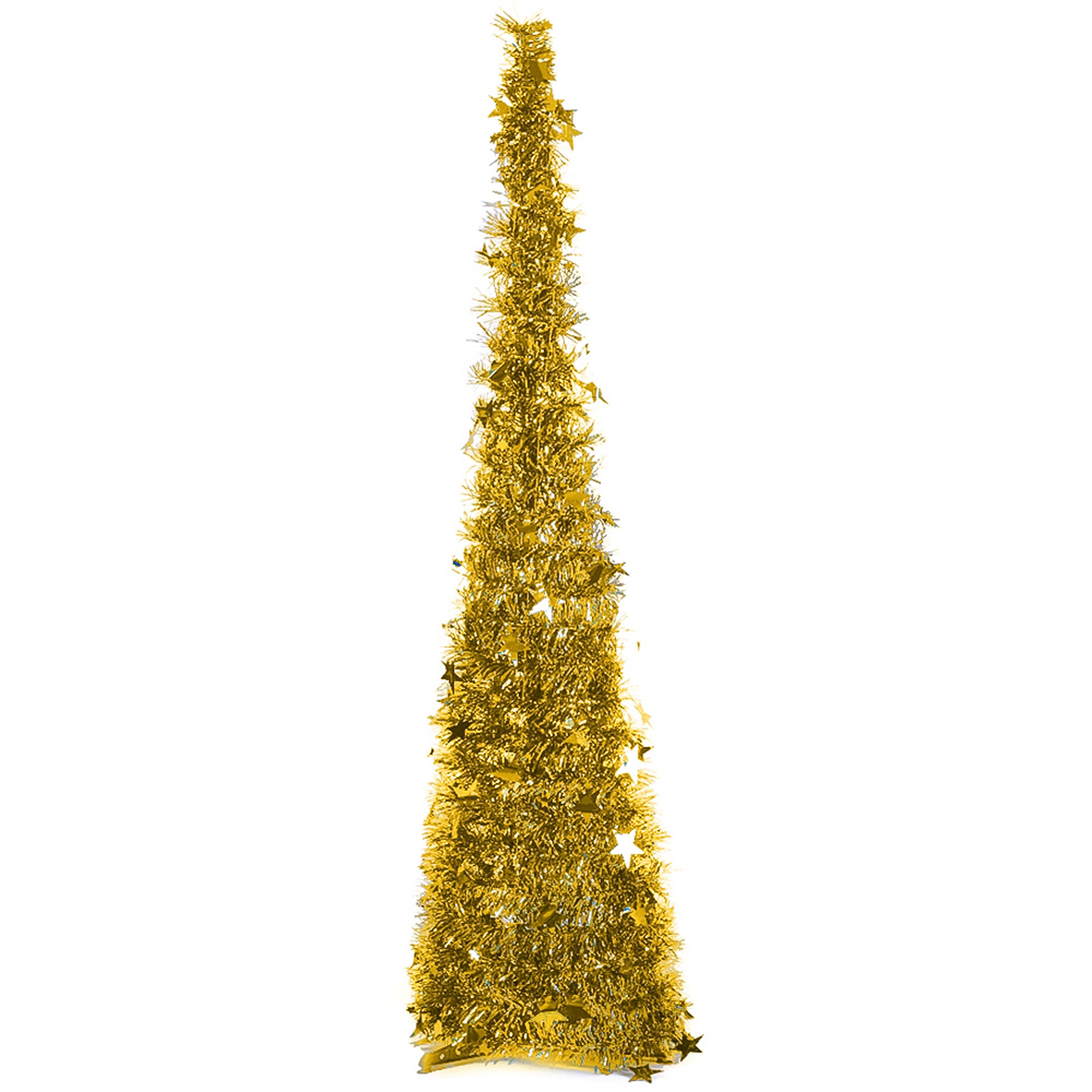 Living and Home Gold Pop Up Tinsel Christmas Tree with Base 4ft Image 3