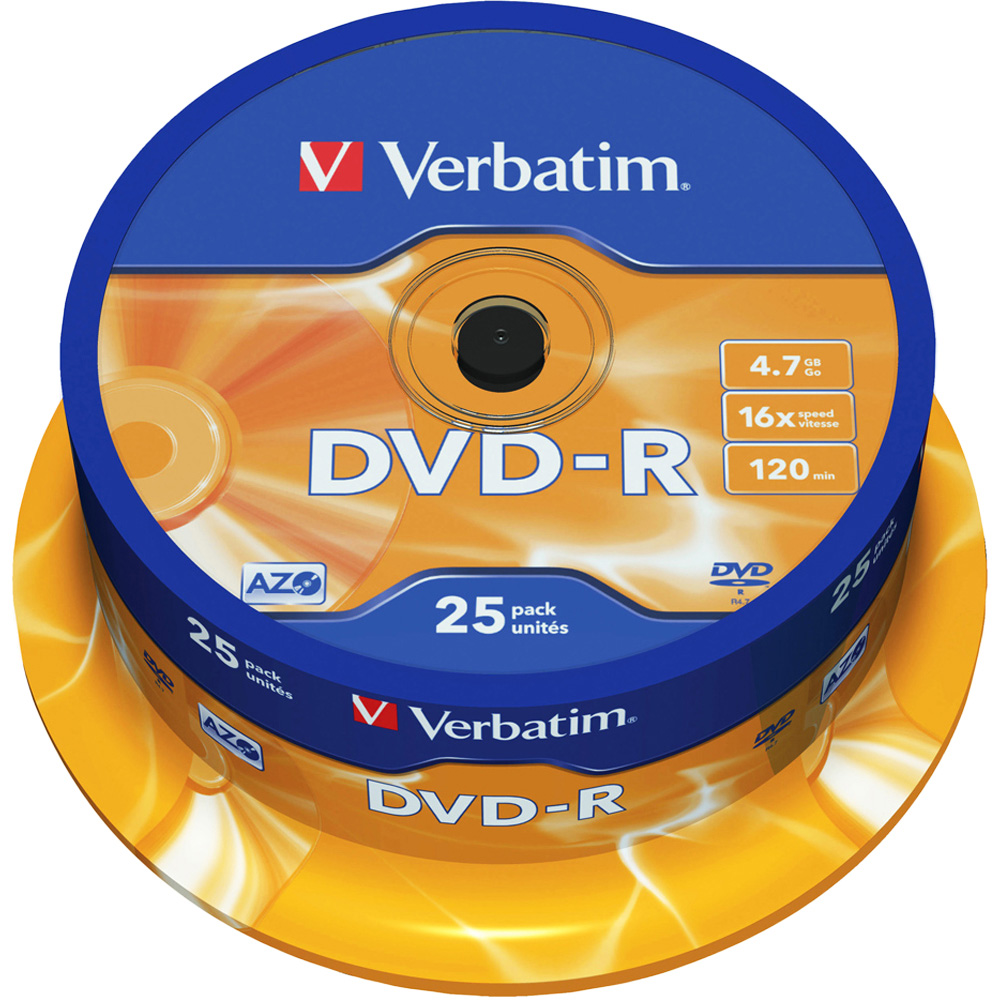 Verbatim 4.7GB 16X DVD-R 25 Pack Spindle Image 1