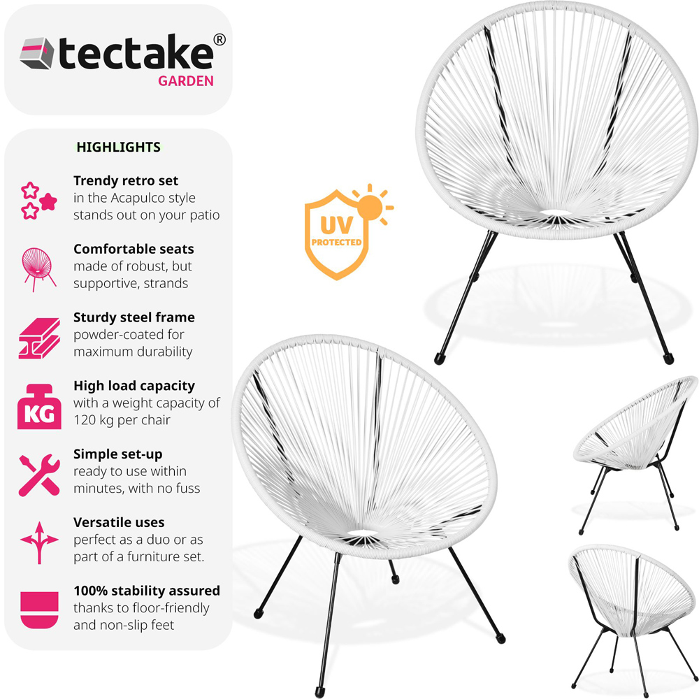 tectake Retro 2 Piece White Garden Chair Set Image 6