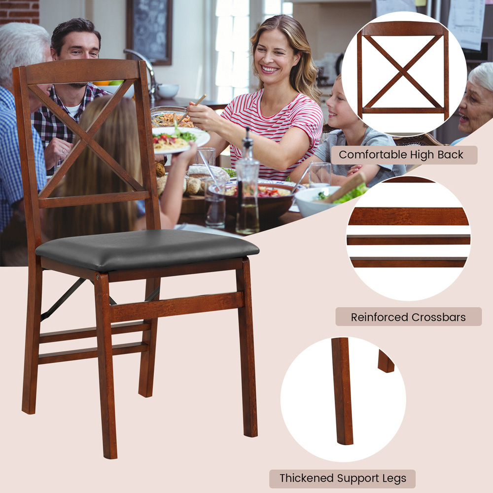 Costway Set of 2 Brown High Back Wooden Dining Chair Image 7