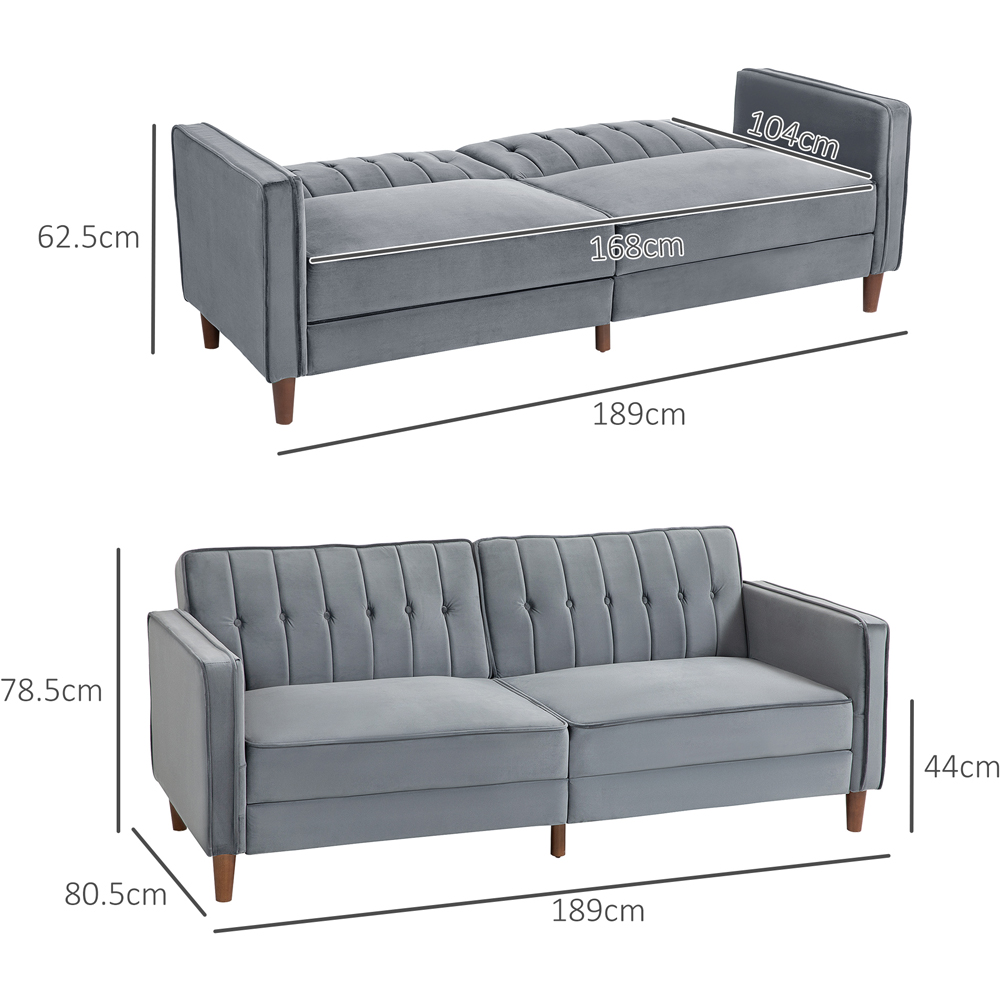HOMCOM 3 Seater Dark Grey Velvet Button Tufted Sofa Bed Image 7