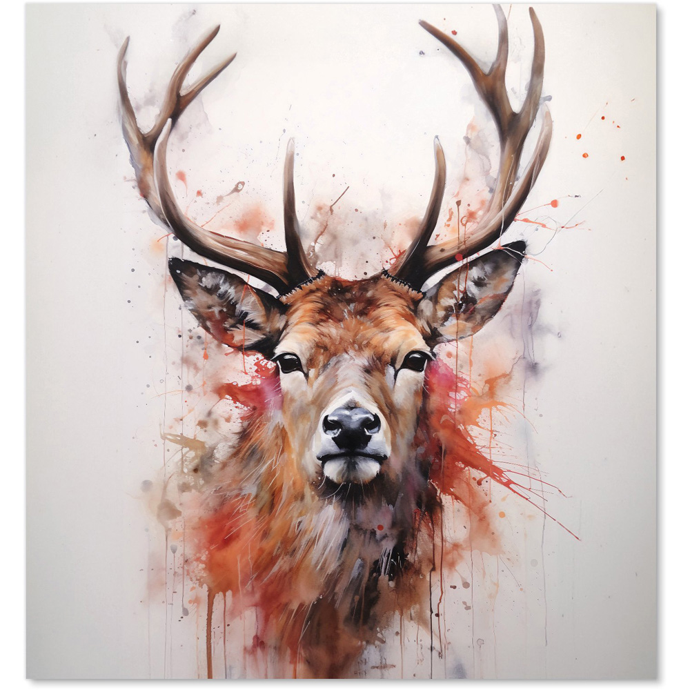 Warren Reed Designer Watercolour Splashart Stag Face Glass Kitchen Splashback 75 x 70cm Image 2