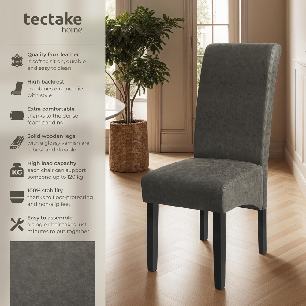 tectake Grey Marble Leather High Backrest Dining Chair Image 4