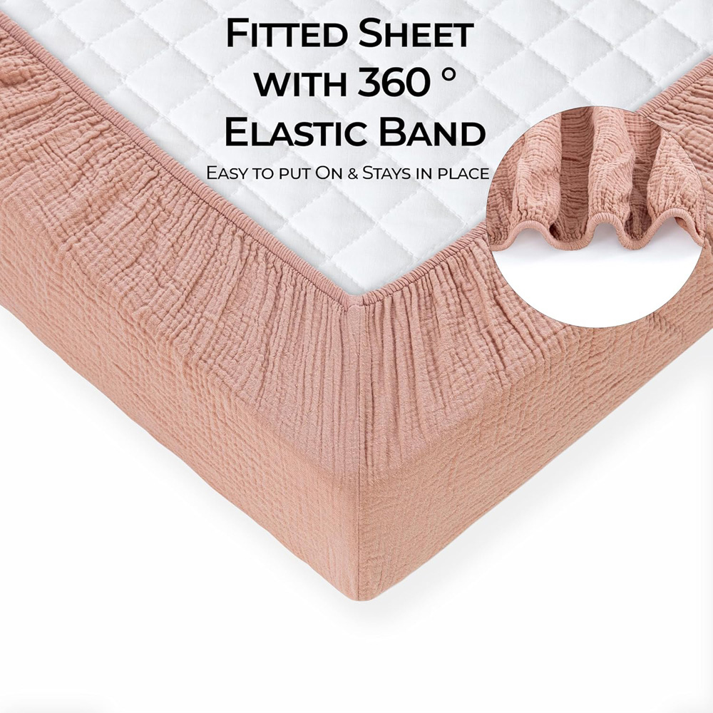 MHG Living Rose and Pink Cotton Muslin Fitted Cot Bed Sheet 140 x 70cm 2 Pack Image 5