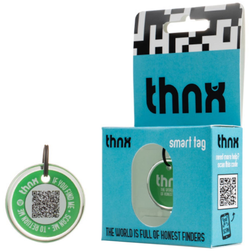 Thnx Green Small Airtag Keychain with QR Code Image 1