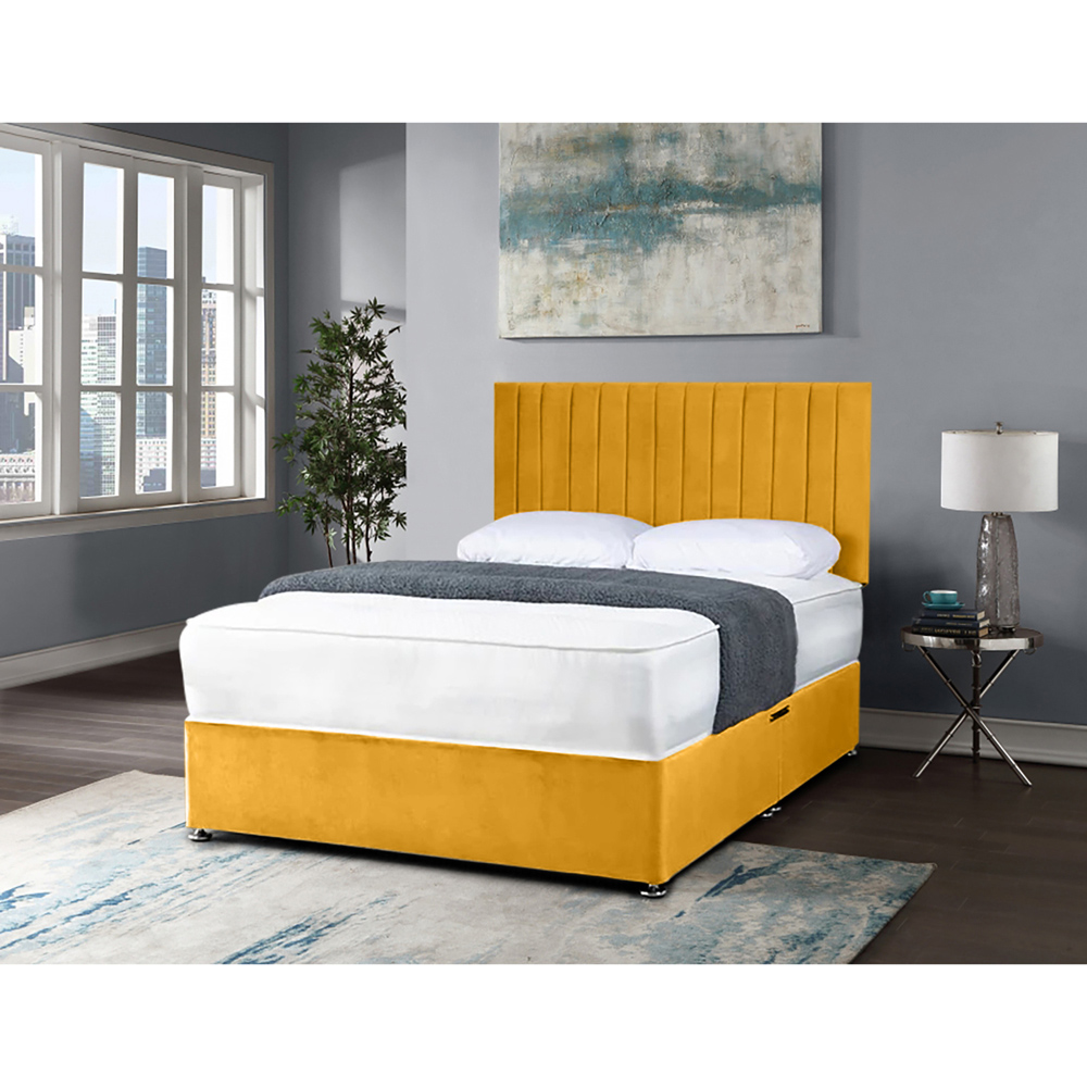 Eleganza Home Naptime Single Mustard Plush Divan Bed with Lined Headboard Image 2
