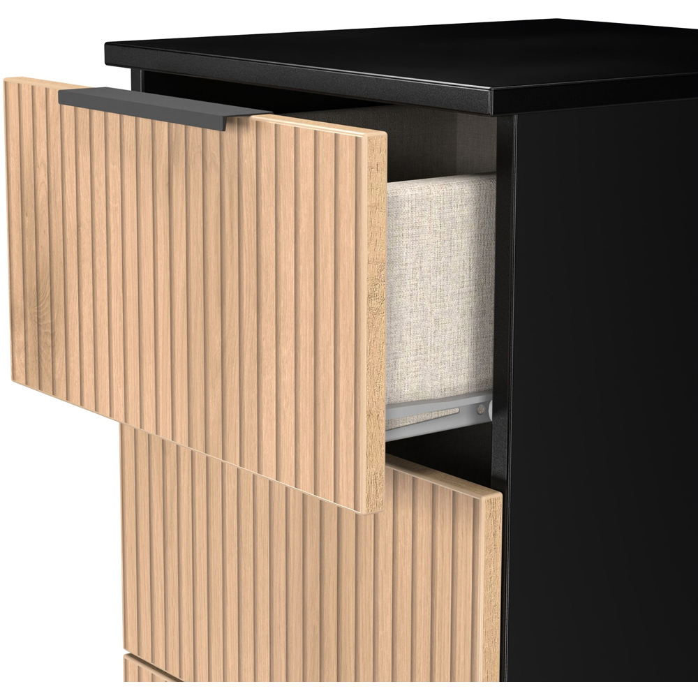 Crowndale Java 4 Drawer Slatt Effect and Black Bedside Cabinet Image 6