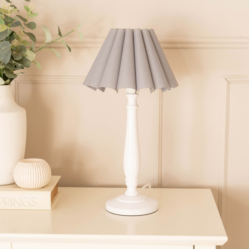 ValueLights Victoria Grey Scallop Shade White Wood Candlestick Stem LED Table Lamp Image 3