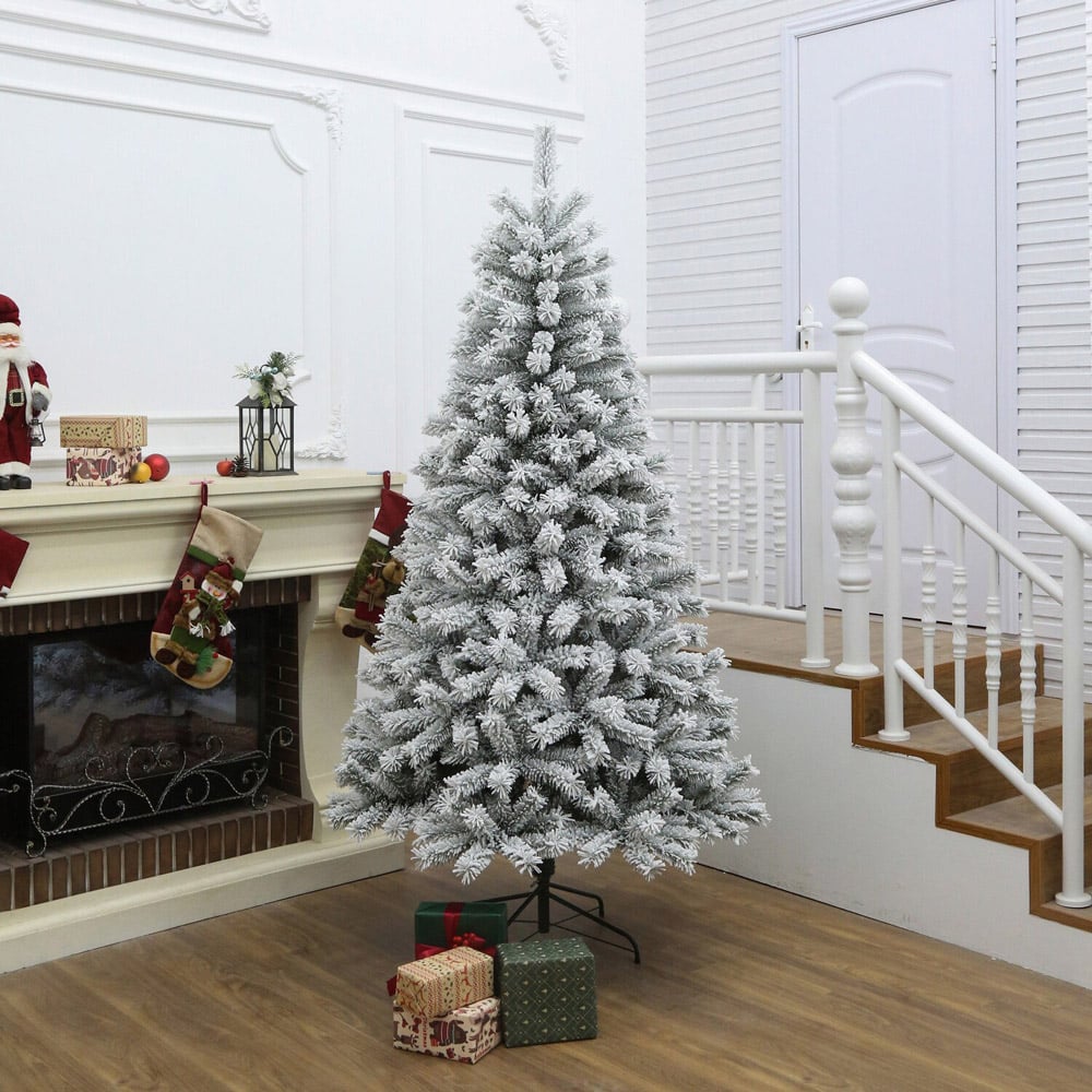 Flocked Fir Christmas Tree 7ft White and Green Image 2