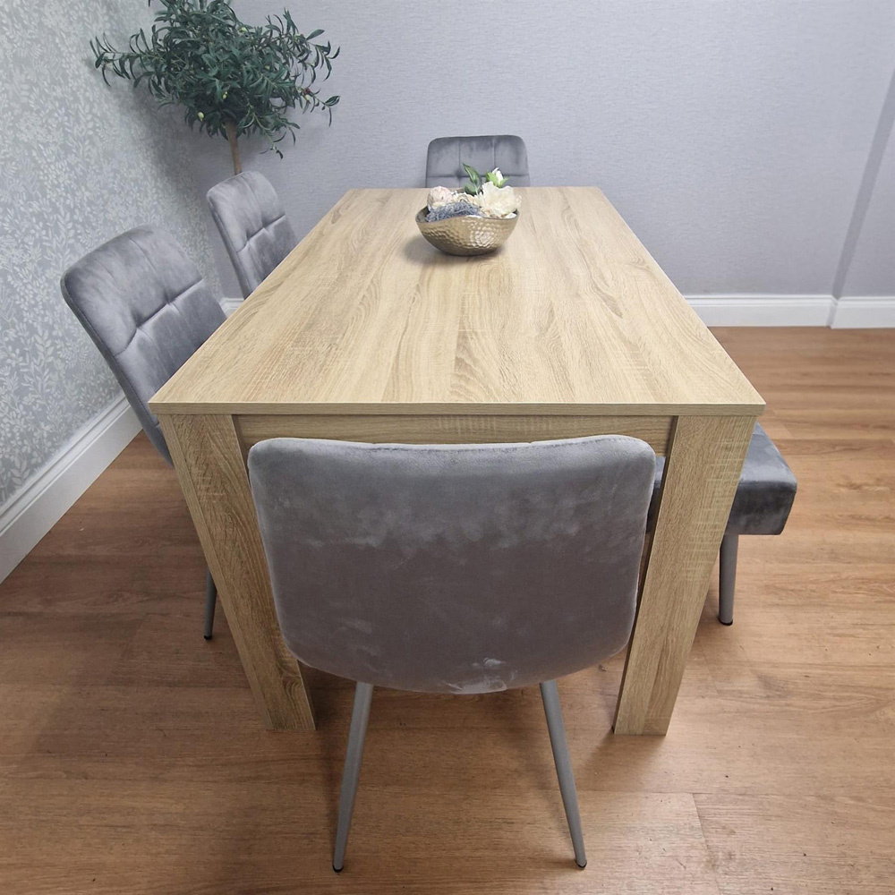 Kosy Koala 6 Seater Dining Set with Bench Oak Effect and Grey Velvet Image 2