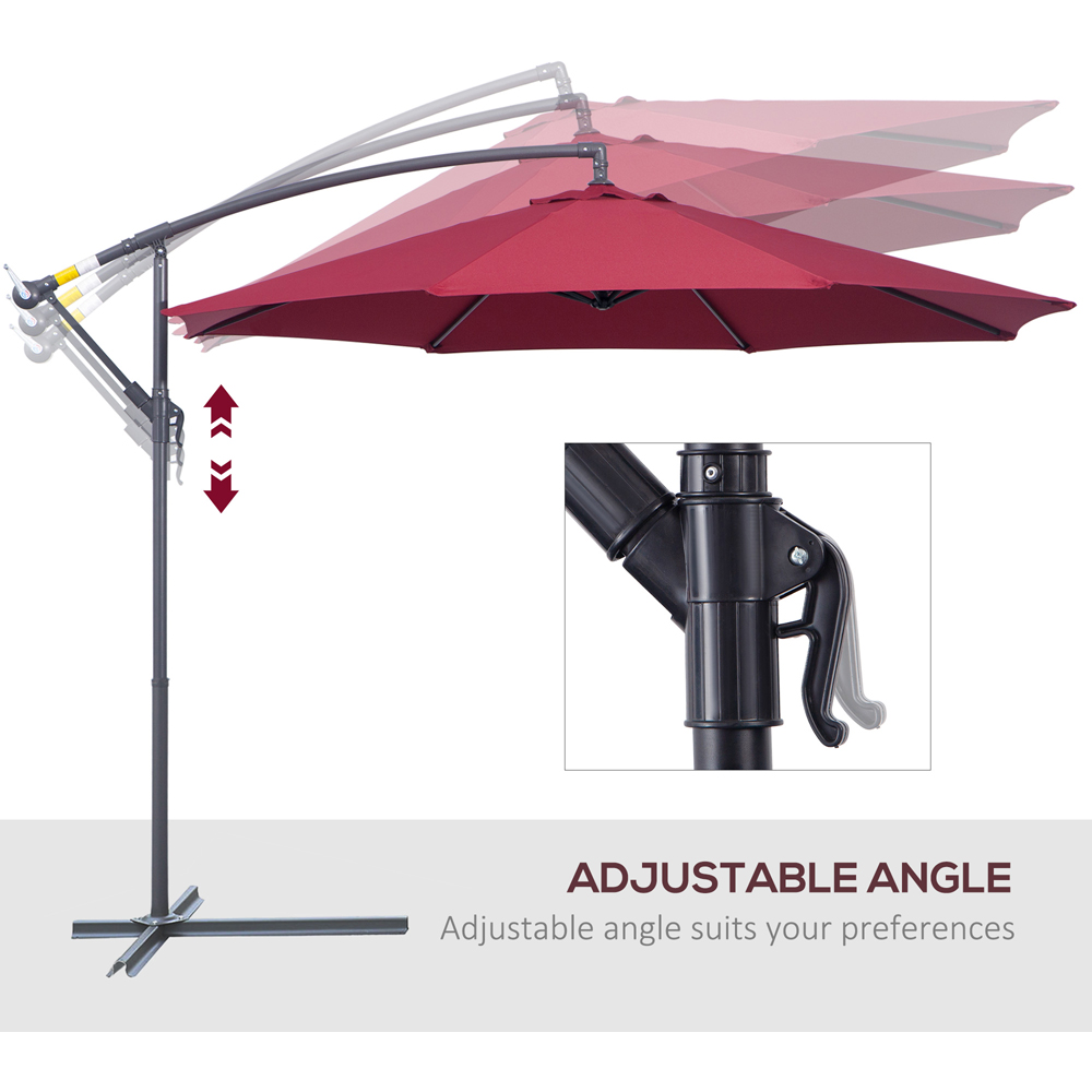Outsunny Wine Red Crank Handle Cantilever Parasol with Cross Base 3m Image 6
