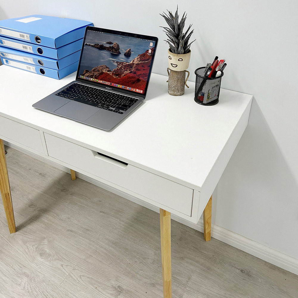 Gr8 Home 2 Drawer Wooden Desk White Image 4