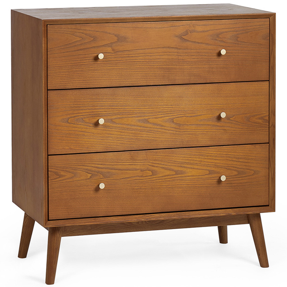 Julian Bowen Lowry 3 Drawer Cherry Ash Wood Chest of Drawers Image 2