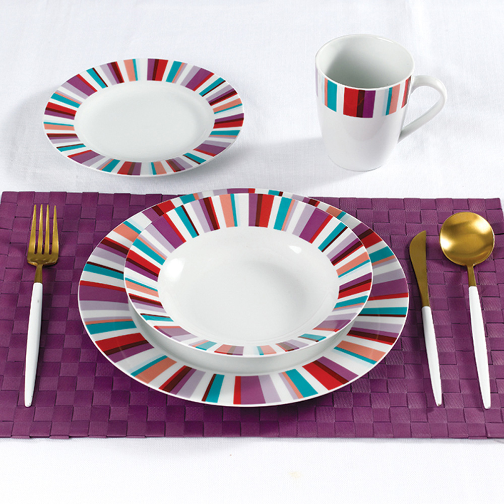Waterside Mix and Match Stripe Multicolour 24 Piece Dinner Set Image 2