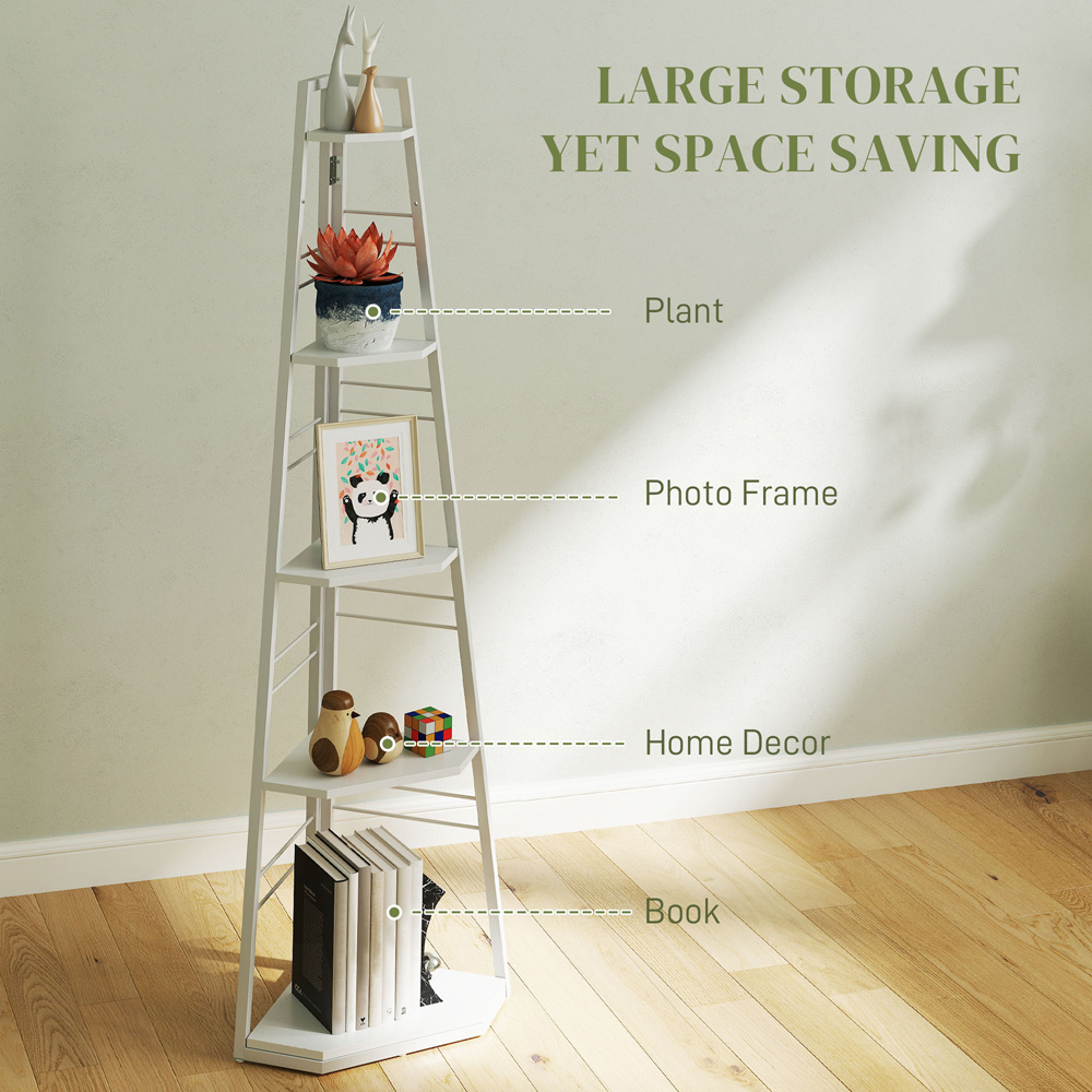 HOMCOM 5 Shelf White Corner Adjustable Shelving Unit Image 8