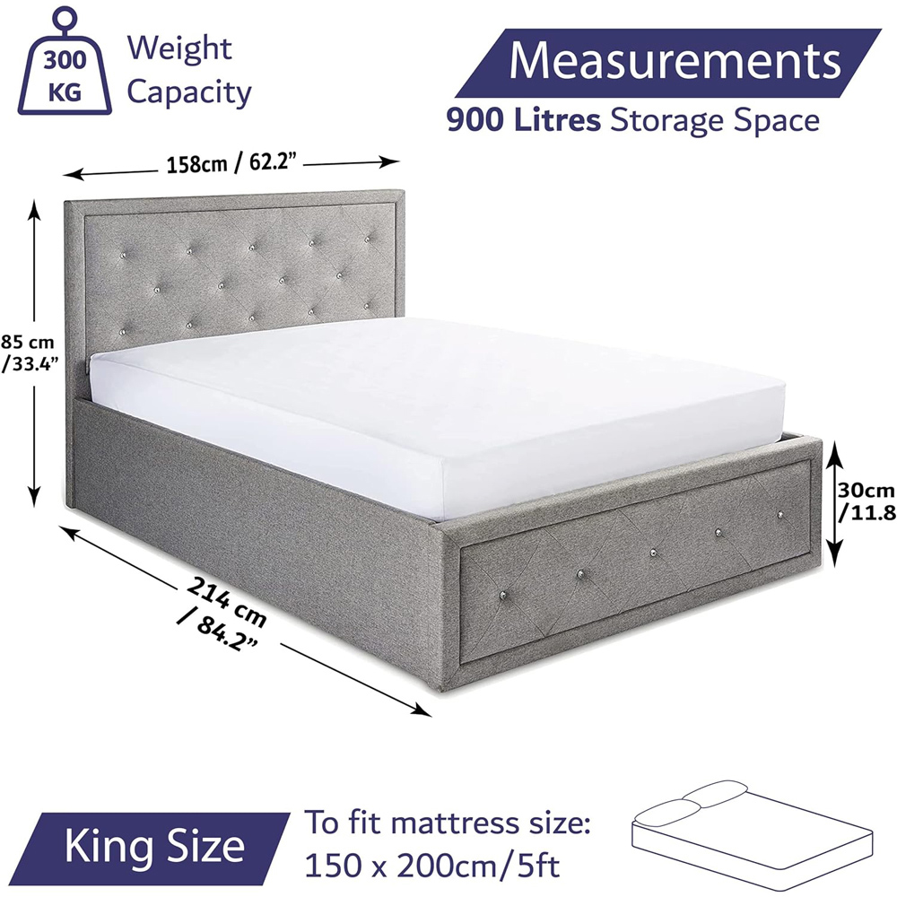 Home Treats King Size Crystal Grey Ottoman Bed with Mattress Image 9