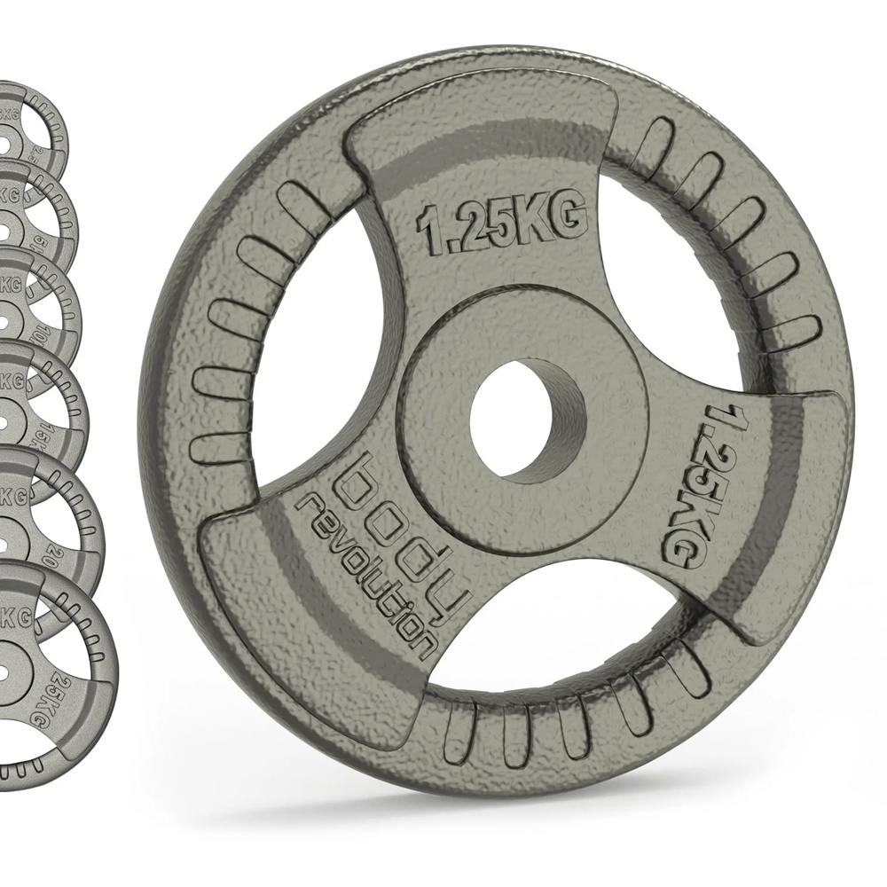 Body Revolution 1 inch Standard Tri Grip Cast Iron Weight Plates 10kg 2 Pack Image 3