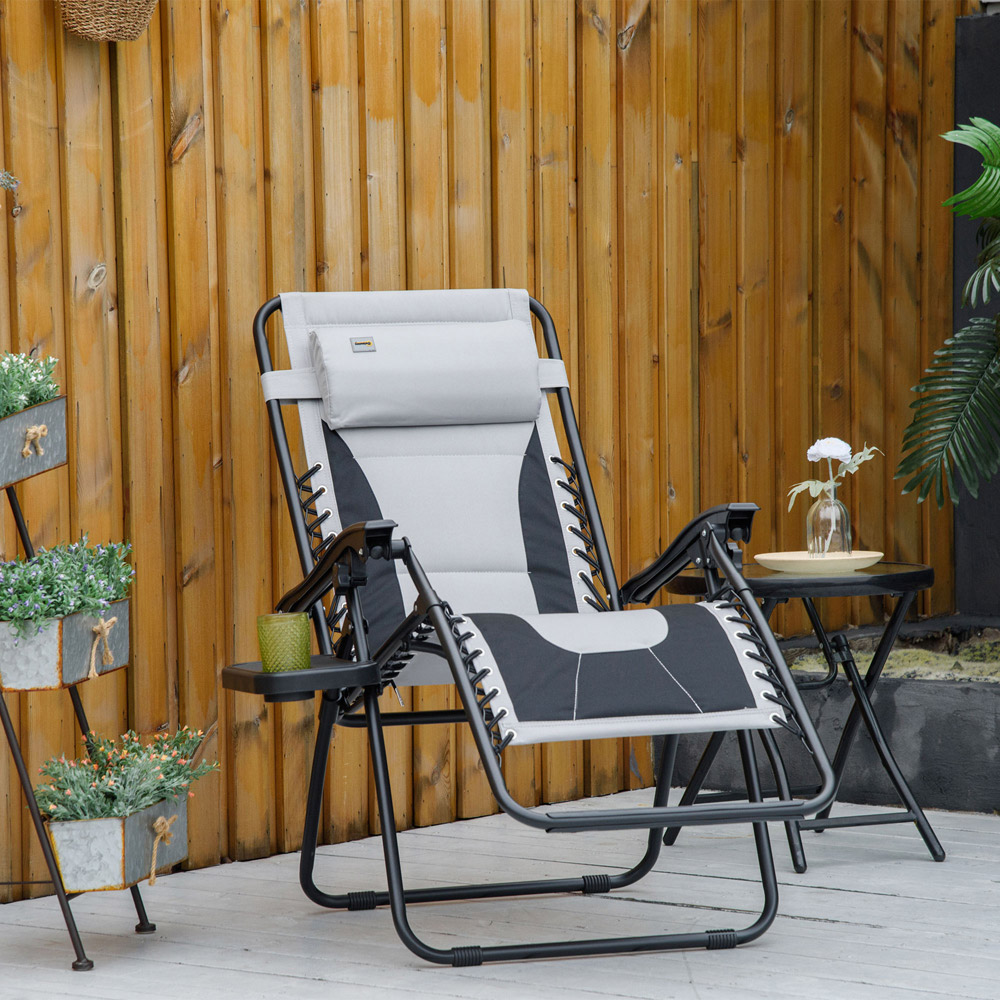 Outsunny Light Grey Zero Gravity Folding Recliner Chair Image 7