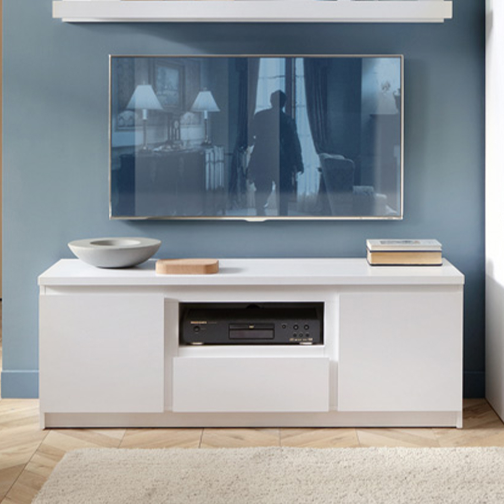 Florence Fribo 2 Door Single Drawer Alpine White Wide TV Cabinet Image 3