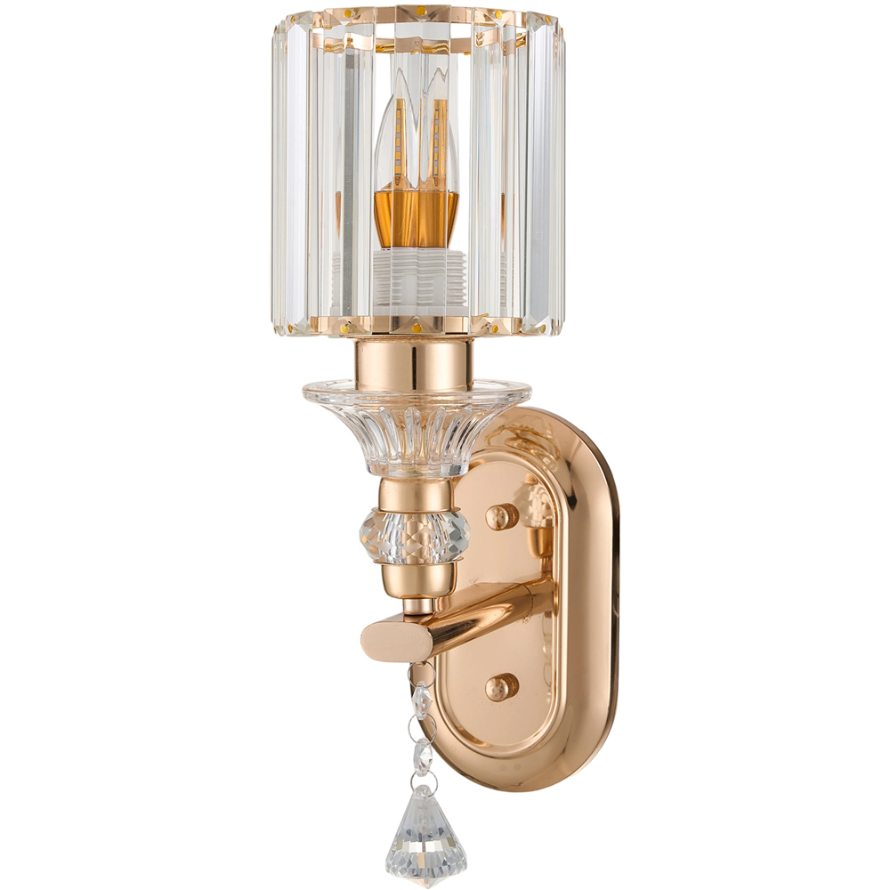 Living and Home Elegant Gold Metal and Crystal E27 Wall Light Image 1