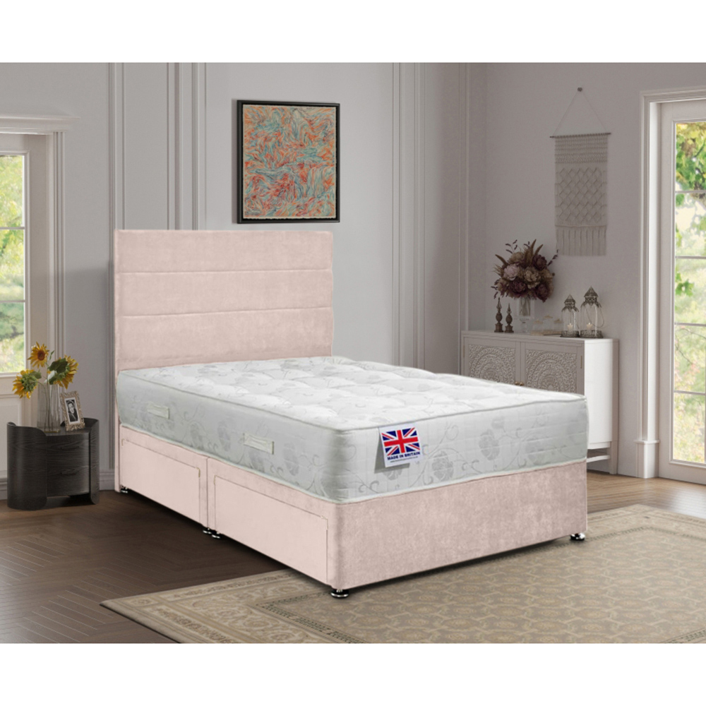 Eleganza Home Repose Double Blush Plush Velvet 2 Drawer Divan Bed with Lined Headboard Image 2