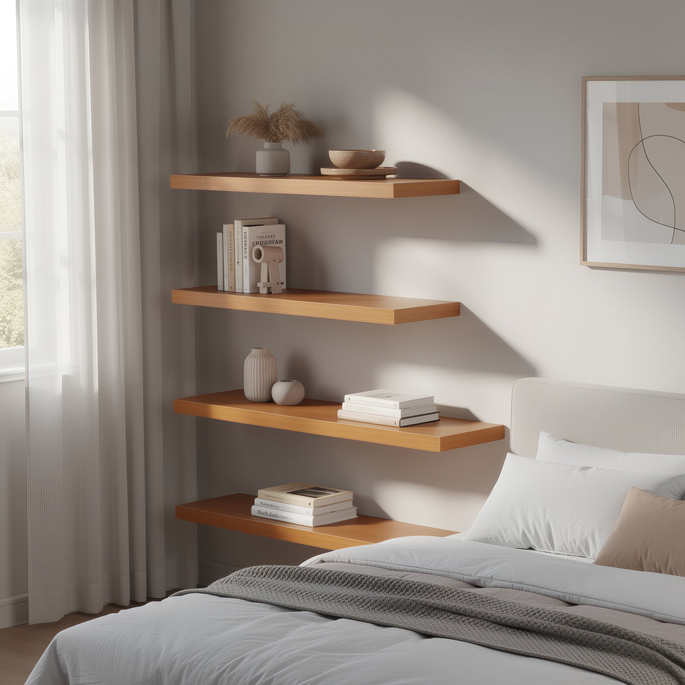 Harbour Housewares 80cm 6 Pack Walnut Floating Shelf Image 2