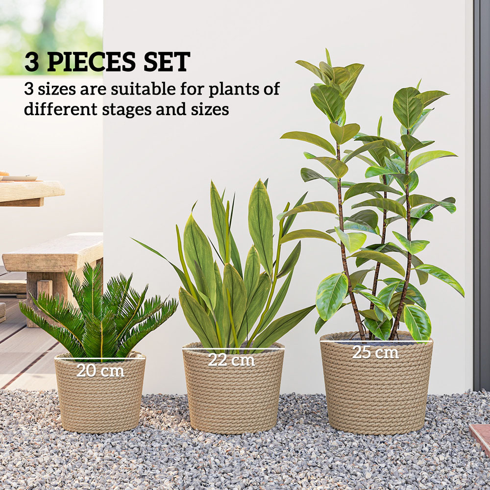 Outsunny Natural Bohemian Style Seagrass Plant Pot Set of 3 Image 6