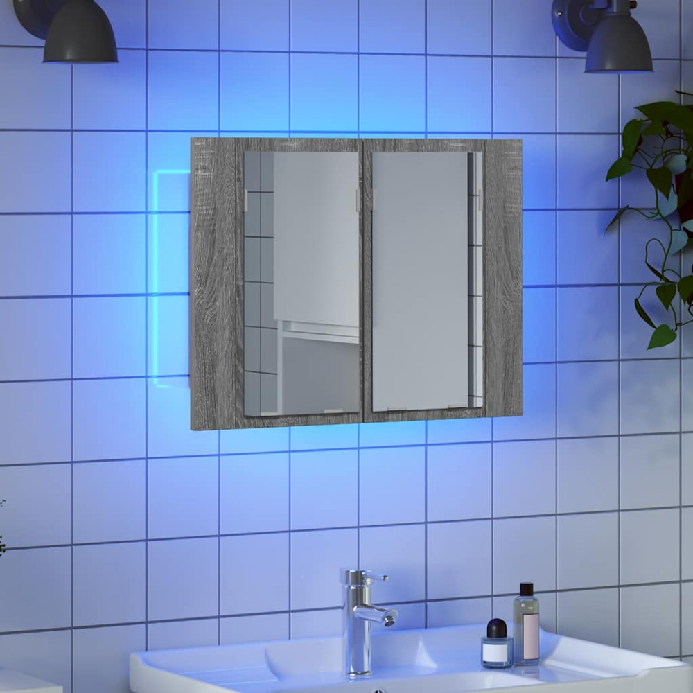 vidaXL 2 Door LED Grey Sonoma Oak Wood Mirror Cabinet Image 9