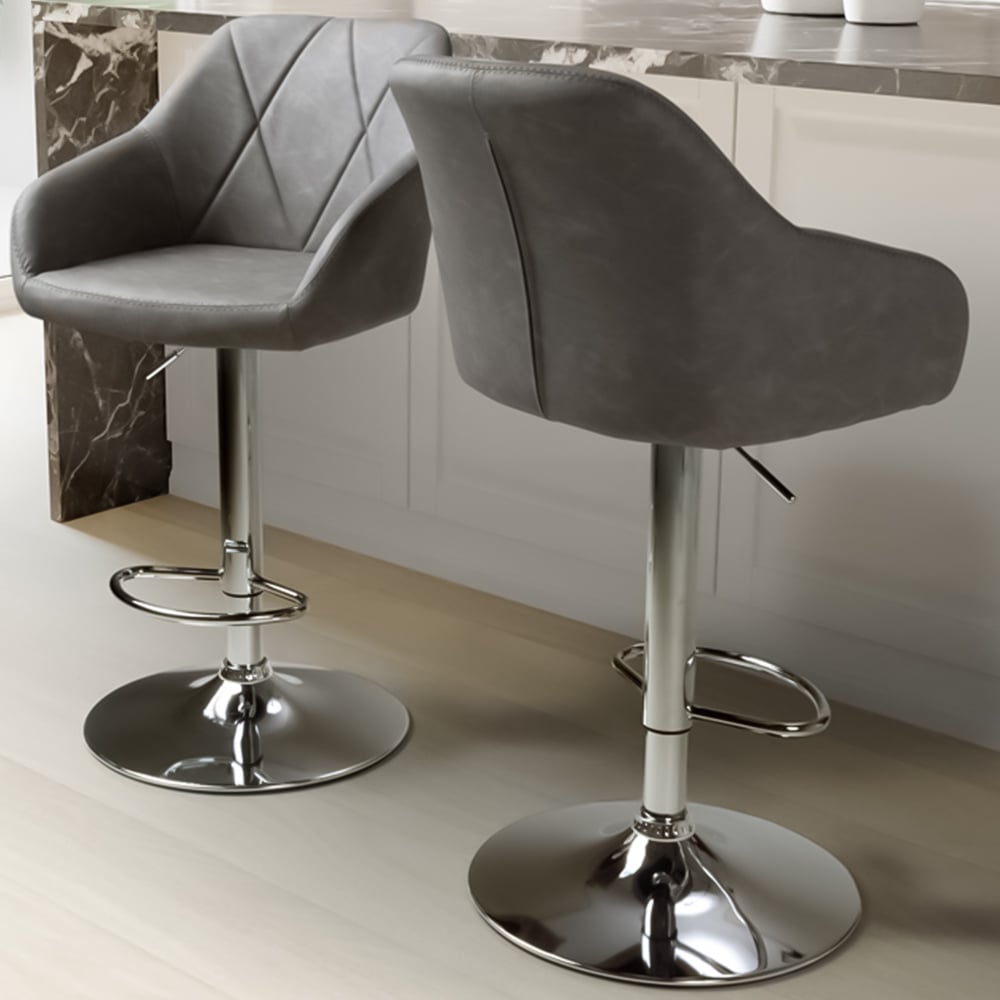 Shankar Serena Charcoal Leather Bar Stool Set of 2 Image 1
