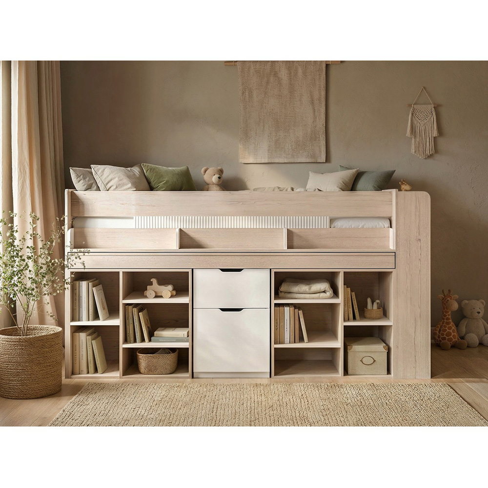 Flair Micah Oak and White Mid Sleeper Bed with Desk Image 5