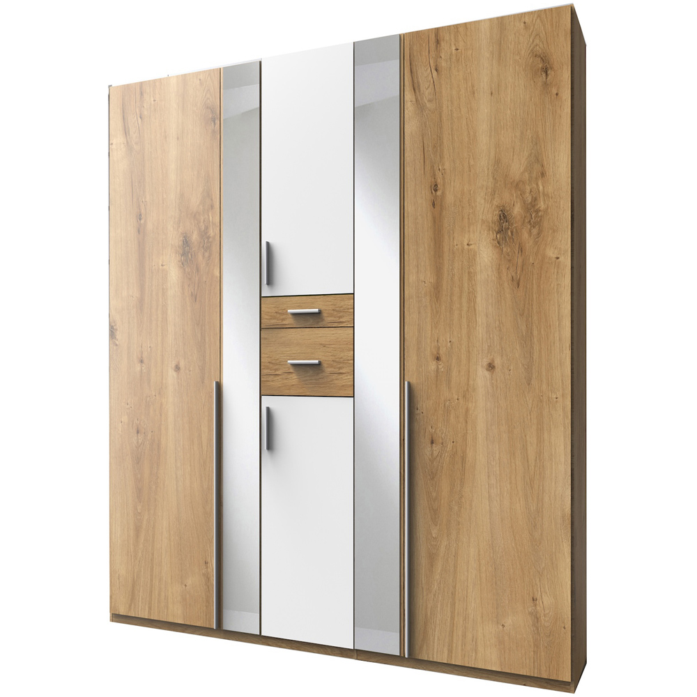 TJ'S Roma 6 Door 2 Drawer White and Planked Oak Wardrobe Image 2
