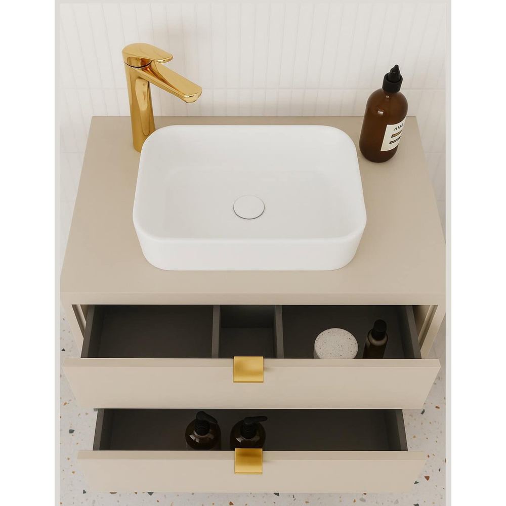Impact Furniture Dalia 2 Drawer Beige Wall Hung Countertop Vanity Unit 600mm Image 5