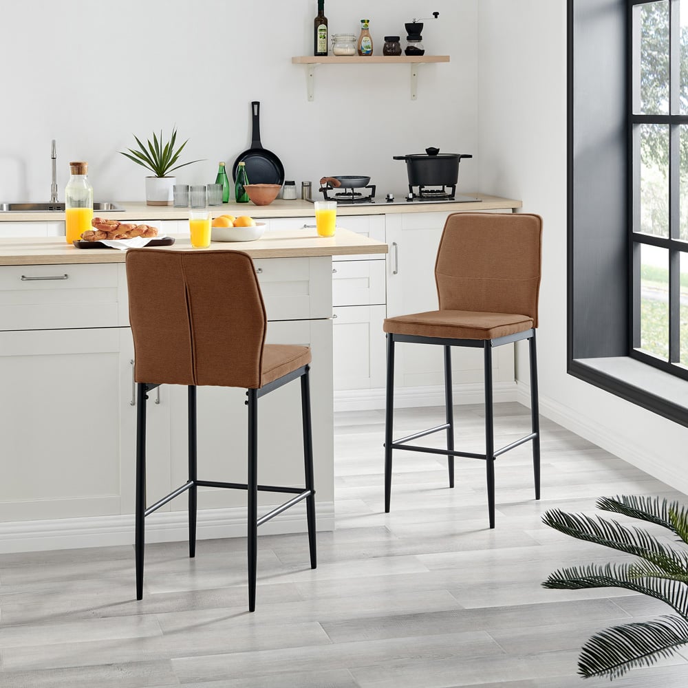 Furniturebox Kira Orange and Black Textured Weave Bar Stool Set of 2 Image 5