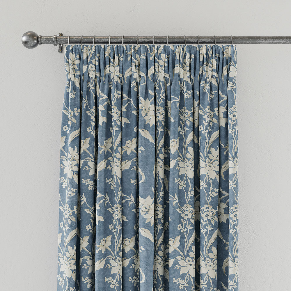 V&A Daffodil Dreams Blue Lined Blackout Pencil Pleat Curtains 229 x 183cm Image 2
