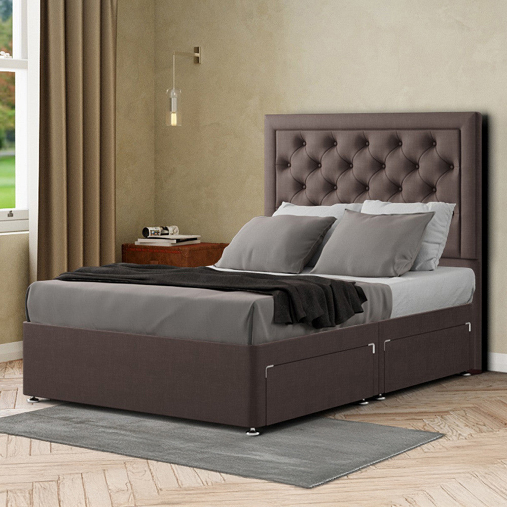 Portland Castle Double Slate Malham Weave Divan Bed with 2 Drawers and Headboard Image 1