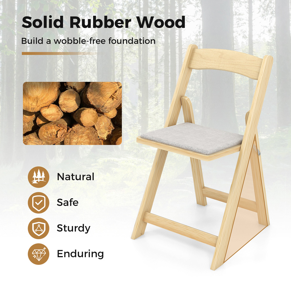 Costway Set of 2 Natural Foldable Dining Chairs Image 5