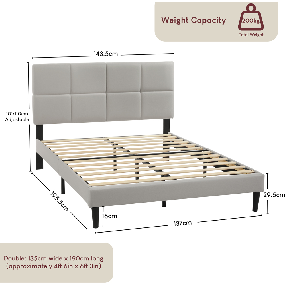 VIDA DESIGNS Velmora Double Beige Linen Fabric Bed Image 9