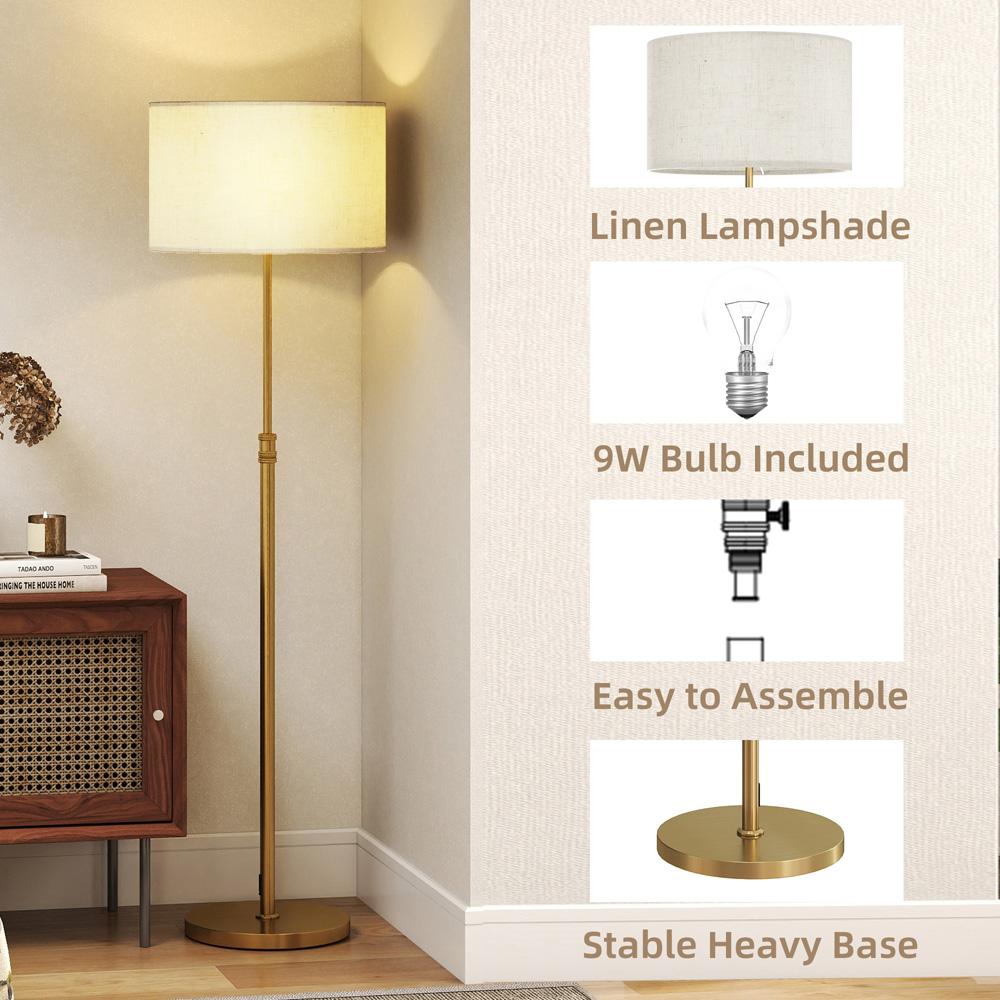HOMCOM Adjustable Linen Shade Floor Lamp with Remote Image 6